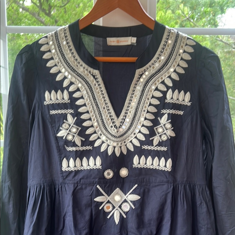 Tory Burch Blue and White Embellished Resort Gown - Picture 2 of 13